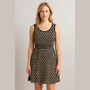 Max Studio Fit & Flare Tan Black Dress Sz Medium